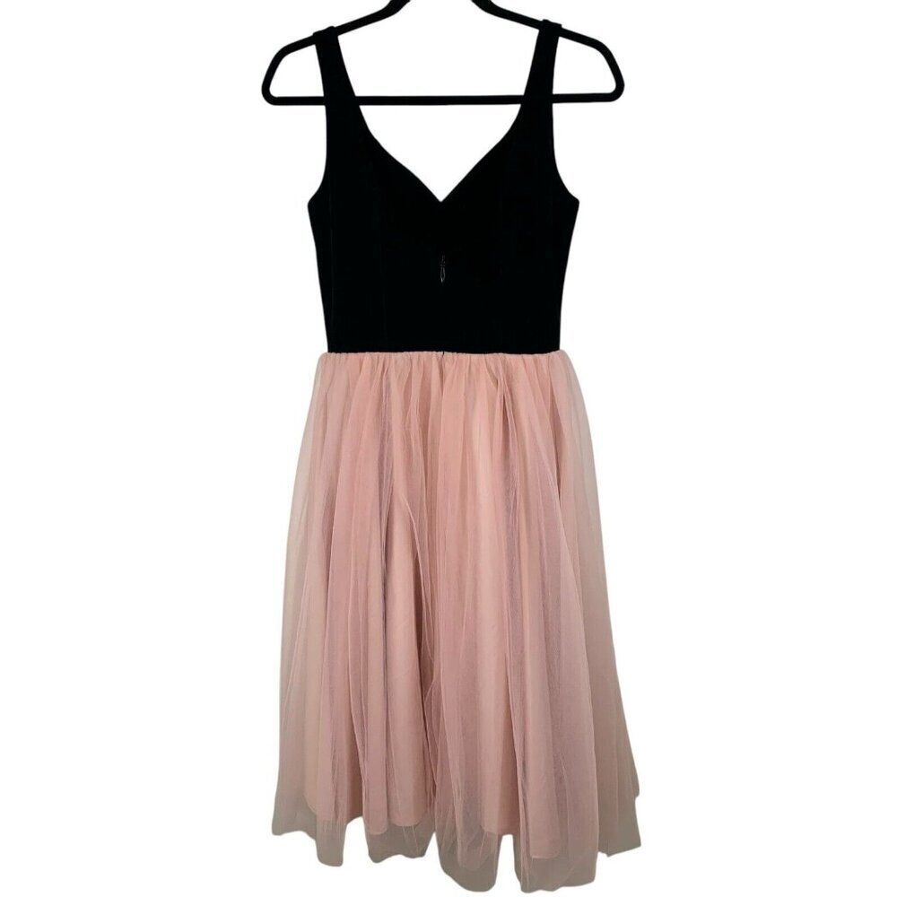 Modcloth x Collectif Isla Pink Tulle Black Velvet Midi Swing Dress XS/US 4/UK 8